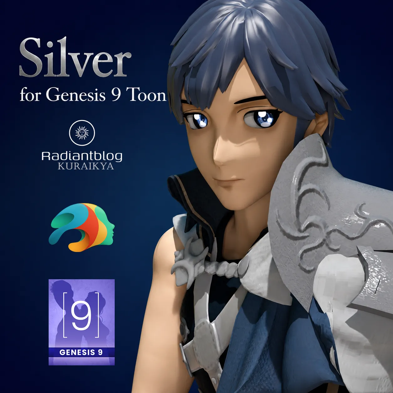 Silver for Genesis 9 Toon 3D Model .c4d .max .obj .3ds .fbx .stl .blend