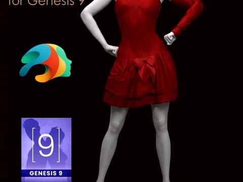 Mini Red Outfit for Genesis 9 3D Model