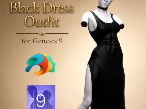 TR Black Dress Outfit for Genesis 9 3D Model