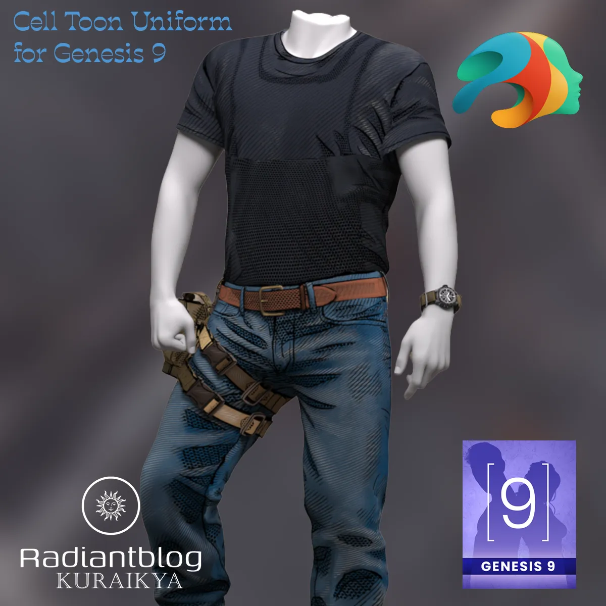 Cell Toon Uniform for Genesis 9 Genesis 9 Toon 3D Model .c4d .max .obj .3ds .fbx .stl .blend 