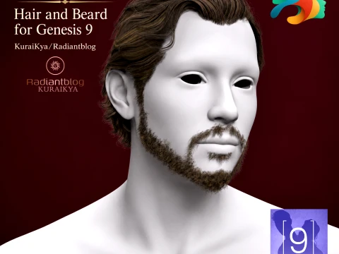 Romeo Hair and Beard for Genesis 9 3D Model