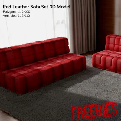 Red Leather Sofa Set 3D FREEBIE 3D Model .c4d .max .obj .3ds .fbx .stl .blend 