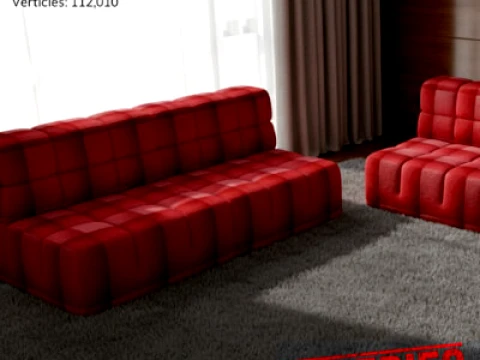Red Leather Sofa Set 3D FREEBIE 3D Model