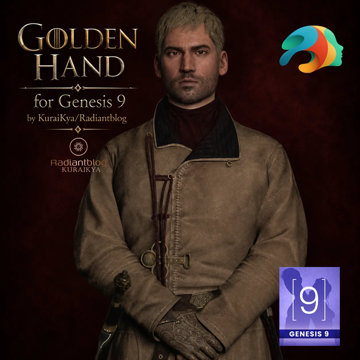 Golden Hand for Genesis 9 3D Model .c4d .max .obj .3ds .fbx .stl .blend 