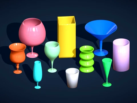 10 Drink Glasses Pack - 3D Low Poly Models Set 3D Model