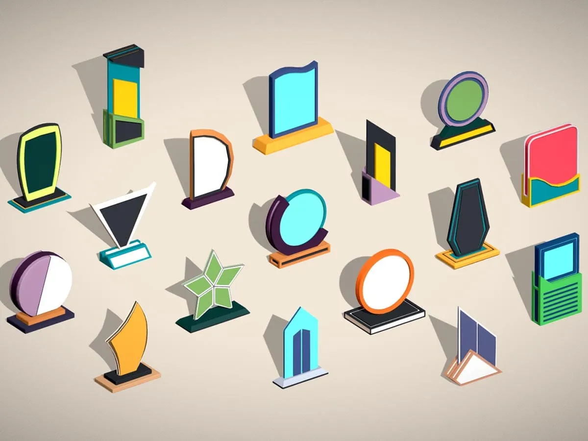 17 Winner Award Trophy Shield Pack - Low Poly Reward Set 3D Model .c4d .max .obj .3ds .fbx .stl .blend 