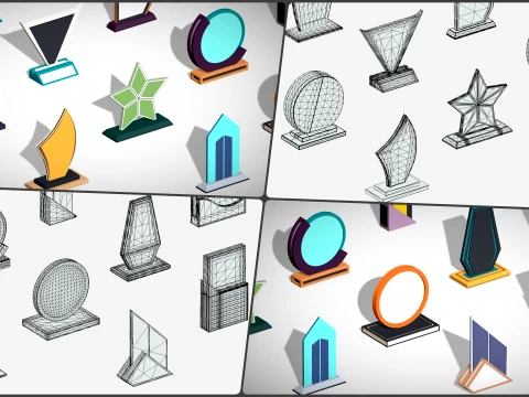 17 Winner Award Trophy Shield Pack - Low Poly Reward Set 3D Model