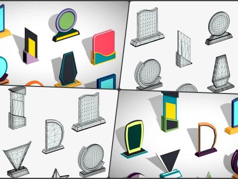 17 Winner Award Trophy Shield Pack - Low Poly Reward Set 3D Model