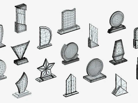 17 Winner Award Trophy Shield Pack - Low Poly Reward Set 3D Model