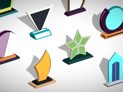 17 Winner Award Trophy Shield Pack - Low Poly Reward Set 3D Model