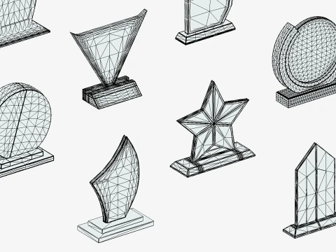 17 Winner Award Trophy Shield Pack - Low Poly Reward Set 3D Model