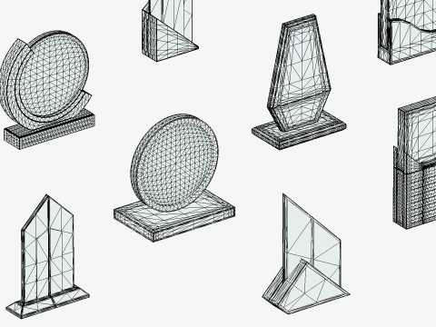 17 Winner Award Trophy Shield Pack - Low Poly Reward Set 3D Model