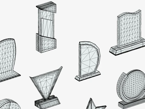 17 Winner Award Trophy Shield Pack - Low Poly Reward Set 3D Model