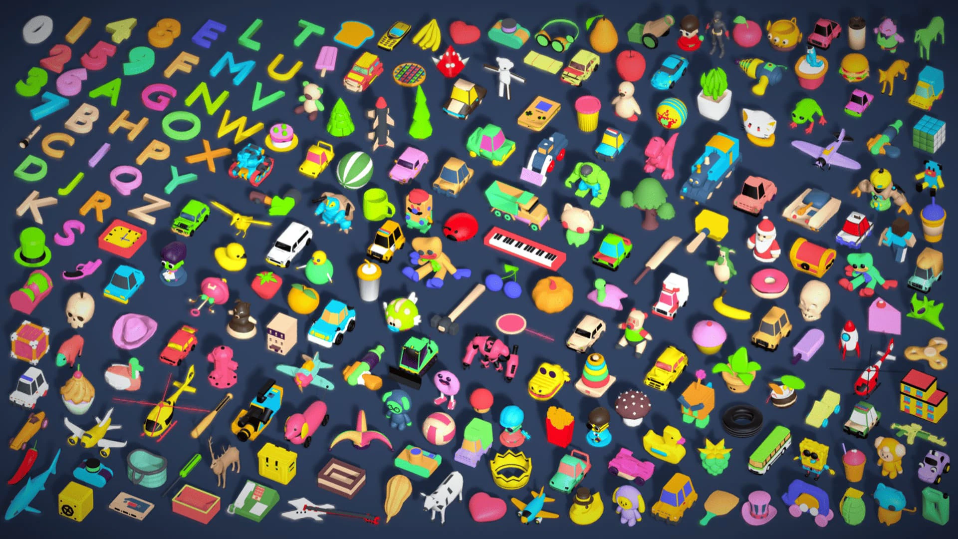 Toy Pack - Low Poly 236 Toys Objects - Toy Mega Pack - Match Game Kit - Big Pack 3D Model .c4d .max .obj .3ds .fbx .stl .blend 