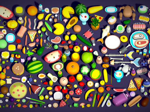 Food Pack - 310 Foods Mega Pack - Low poly Vegetable Fruits Drink Veg Non Veg Model 3D