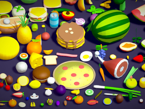 Food Pack - 310 Foods Mega Pack - Low poly Vegetable Fruits Drink Veg Non Veg Modello 3D
