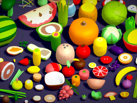 Food Pack - 310 Foods Mega Pack - Low poly Vegetable Fruits Drink Veg Non Veg Modello 3D