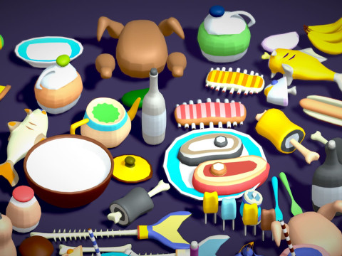Food Pack - 310 Foods Mega Pack - Low poly Vegetable Fruits Drink Veg Non Veg Modello 3D