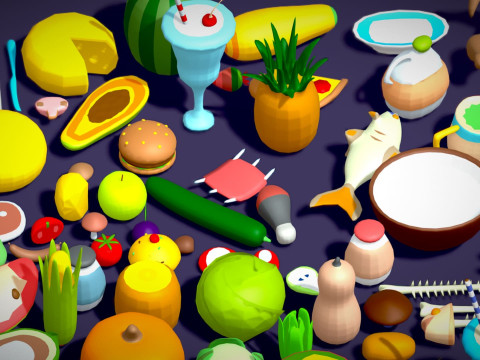 Food Pack - 310 Foods Mega Pack - Low poly Vegetable Fruits Drink Veg Non Veg Modello 3D