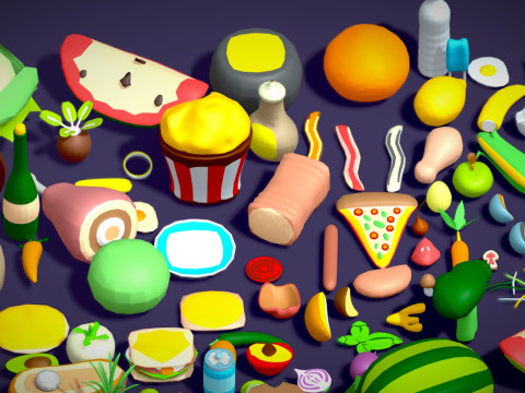 Food Pack - 310 Foods Mega Pack - Low poly Vegetable Fruits Drink Veg Non Veg Modello 3D