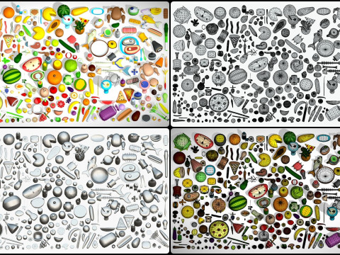Food Pack - 310 Foods Mega Pack - Low poly Vegetable Fruits Drink Veg Non Veg Modello 3D