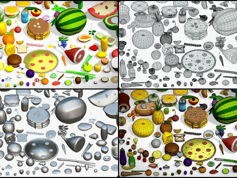 Food Pack - 310 Foods Mega Pack - Low poly Vegetable Fruits Drink Veg Non Veg Modello 3D