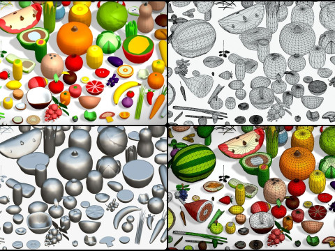 Food Pack - 310 Foods Mega Pack - Low poly Vegetable Fruits Drink Veg Non Veg Modello 3D