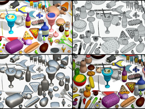 Food Pack - 310 Foods Mega Pack - Low poly Vegetable Fruits Drink Veg Non Veg Modello 3D