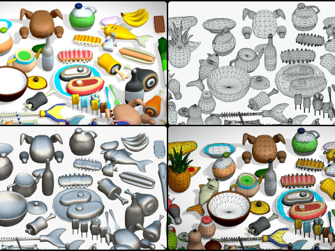 Food Pack - 310 Foods Mega Pack - Low poly Vegetable Fruits Drink Veg Non Veg Modello 3D