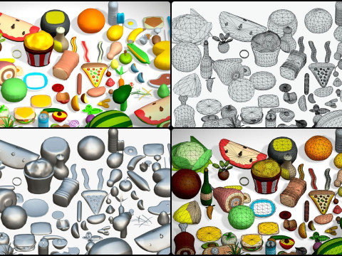 Food Pack - 310 Foods Mega Pack - Low poly Vegetable Fruits Drink Veg Non Veg Modello 3D