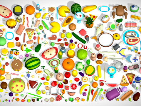 Food Pack - 310 Foods Mega Pack - Low poly Vegetable Fruits Drink Veg Non Veg Modello 3D