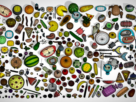 Food Pack - 310 Foods Mega Pack - Low poly Vegetable Fruits Drink Veg Non Veg Modello 3D