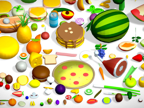 Food Pack - 310 Foods Mega Pack - Low poly Vegetable Fruits Drink Veg Non Veg Modello 3D