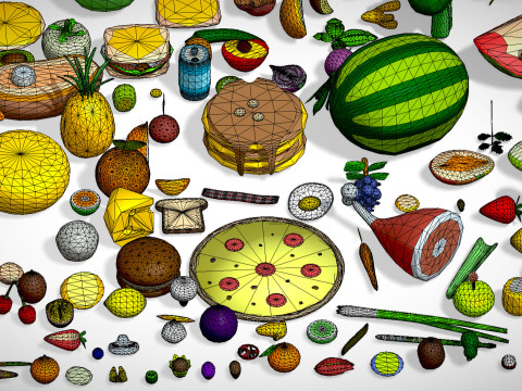 Food Pack - 310 Foods Mega Pack - Low poly Vegetable Fruits Drink Veg Non Veg Modello 3D