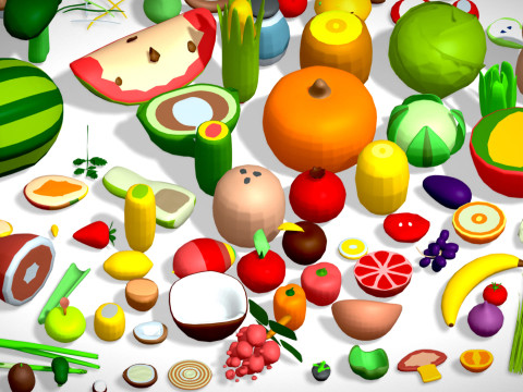 Food Pack - 310 Foods Mega Pack - Low poly Vegetable Fruits Drink Veg Non Veg Modello 3D