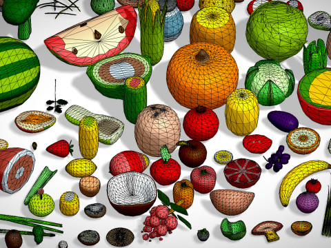 Food Pack - 310 Foods Mega Pack - Low poly Vegetable Fruits Drink Veg Non Veg Modello 3D