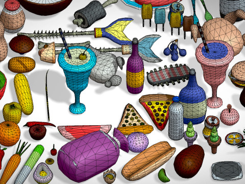 Food Pack - 310 Foods Mega Pack - Low poly Vegetable Fruits Drink Veg Non Veg Modello 3D