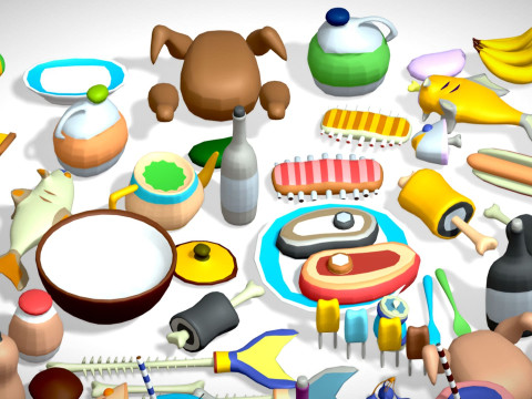 Food Pack - 310 Foods Mega Pack - Low poly Vegetable Fruits Drink Veg Non Veg Modello 3D