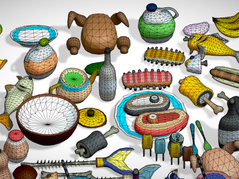 Food Pack - 310 Foods Mega Pack - Low poly Vegetable Fruits Drink Veg Non Veg Modello 3D