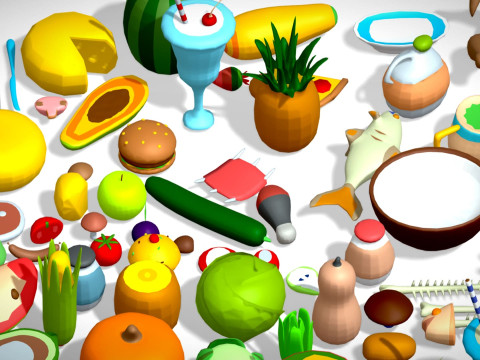 Food Pack - 310 Foods Mega Pack - Low poly Vegetable Fruits Drink Veg Non Veg Modello 3D