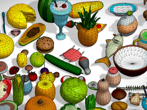 Food Pack - 310 Foods Mega Pack - Low poly Vegetable Fruits Drink Veg Non Veg Modello 3D