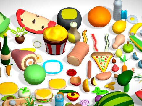 Food Pack - 310 Foods Mega Pack - Low poly Vegetable Fruits Drink Veg Non Veg Modello 3D