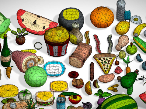 Food Pack - 310 Foods Mega Pack - Low poly Vegetable Fruits Drink Veg Non Veg Modello 3D