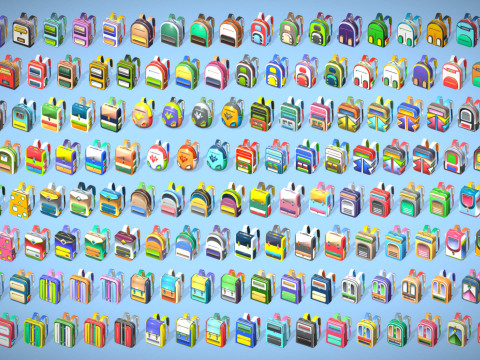 168 Stylized Backpack Pack Cartoon Low Poly Urban Bags - Game Character Props 3Dモデル