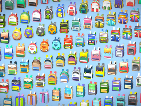 168 Stylized Backpack Pack Cartoon Low Poly Urban Bags - Game Character Props 3D 模型