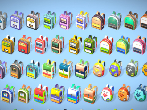 168 Stylized Backpack Pack Cartoon Low Poly Urban Bags - Game Character Props 3D 模型