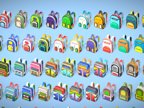 168 Stylized Backpack Pack Cartoon Low Poly Urban Bags - Game Character Props 3D 模型