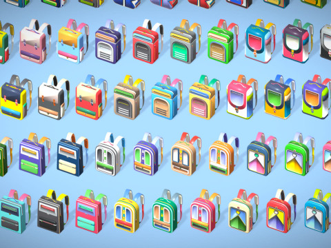 168 Stylized Backpack Pack Cartoon Low Poly Urban Bags - Game Character Props 3D 模型