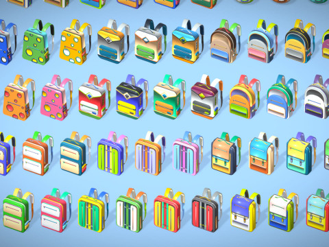 168 Stylized Backpack Pack Cartoon Low Poly Urban Bags - Game Character Props 3D 模型