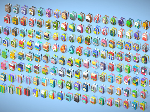168 Stylized Backpack Pack Cartoon Low Poly Urban Bags - Game Character Props 3D 模型